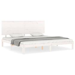 Foto van The living store bedframe massief grenenhout wit - 203.5 x 203.5 x 82.5 cm - multiplex lattenbodem