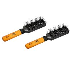 Foto van Multipak van 2x stuks haarborstels recht zwart met houten handvat 21,5 cm van kunststof - haarborstels