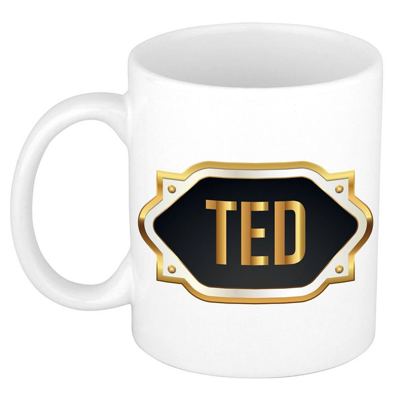 Foto van Naam cadeau mok / beker ted met gouden embleem 300 ml - naam mokken