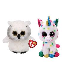 Foto van Ty - knuffel - beanie boo's - ausitin owl & harmonie unicorn