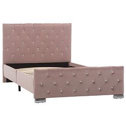 Foto van The living store bedframe - klassiek houten en stalen bedframe - 100x200cm - roze fluweel