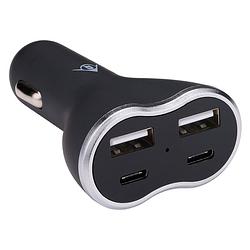 Foto van Dunlop autolader usb - 2x usb-a en 2x usb-c aansluiting - power delivery/ fast charge 18w - kunststof - zwart