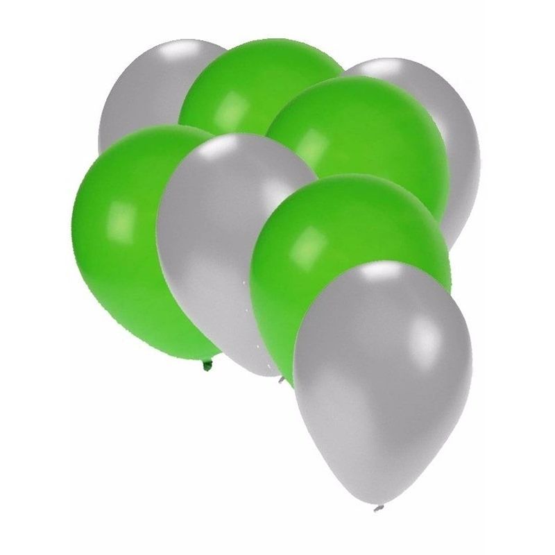 Foto van 50x zilveren en groene ballonnen - ballonnen