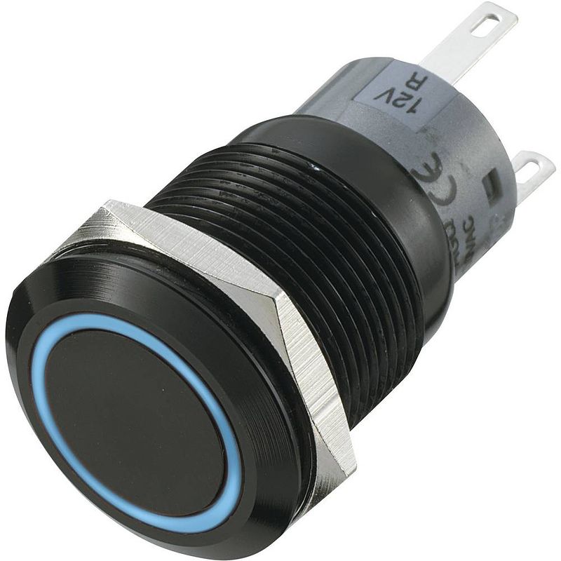 Foto van Tru components las1-agq-11e/b vandalismebestendige druktoets 250 v/ac 5 a 1x uit/(aan) moment blauw (ø x l) 22 mm x 37 mm ip67 1 stuk(s)