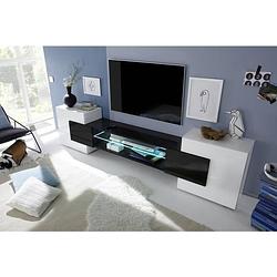 Foto van Tv-meubel met led 2 deuren - glanzend gelakt wit en zwart - l 258 x d 37 x h 61 cm - ancona