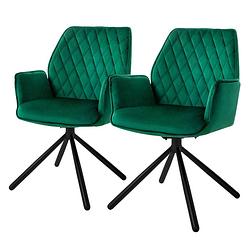 Foto van Ml-design eetkamerstoelen set van 2 fluweel donkergroen, woonkamerstoel met arm en rugleuning, draaistoel, gestoffeerde