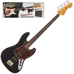 Foto van Vintage vip-v49blk coaster series gloss black bass pack elektrische basgitaar set met versterker