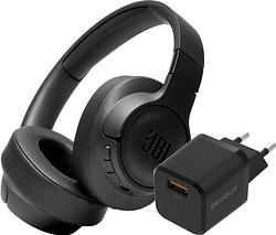 Foto van Jbl tune 760nc zwart + bluebuilt quick charge oplader met usb a poort 18w zwart