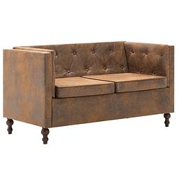 Foto van The living store tweezitsbank chesterfield - bruin - 124 x 68 x 70 cm - suède-look