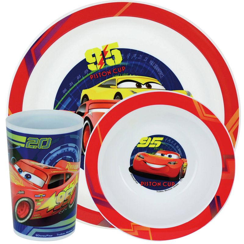 Foto van Kinder ontbijt set disney cars 3-delig van kunststof - kinderservies