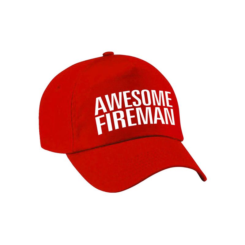 Foto van Awesome fireman pet / cap rood voor heren - geweldige brandweerman cadeau - verkleedhoofddeksels