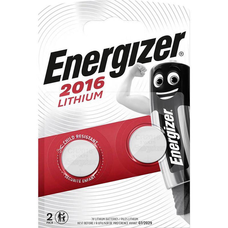 Foto van Energizer knoopcel cr2016, blister van 2 stuks