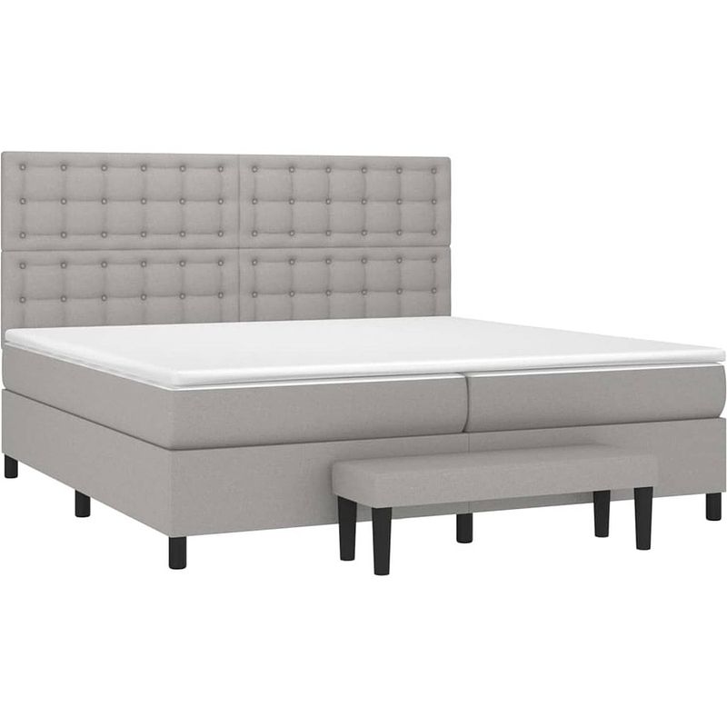 Foto van The living store boxspringbed - pocketvering - grijze stof - 203 x 200 x 118/128 cm - verstelbaar hoofdbord -