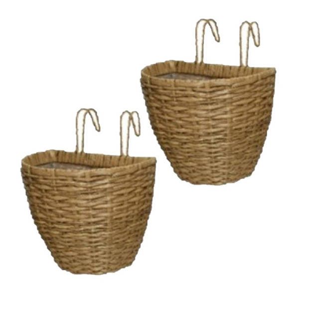 Foto van 2x stuks balkonmanden/plantenmanden/plantenbakken bruin rotan 38 cm - plantenbakken