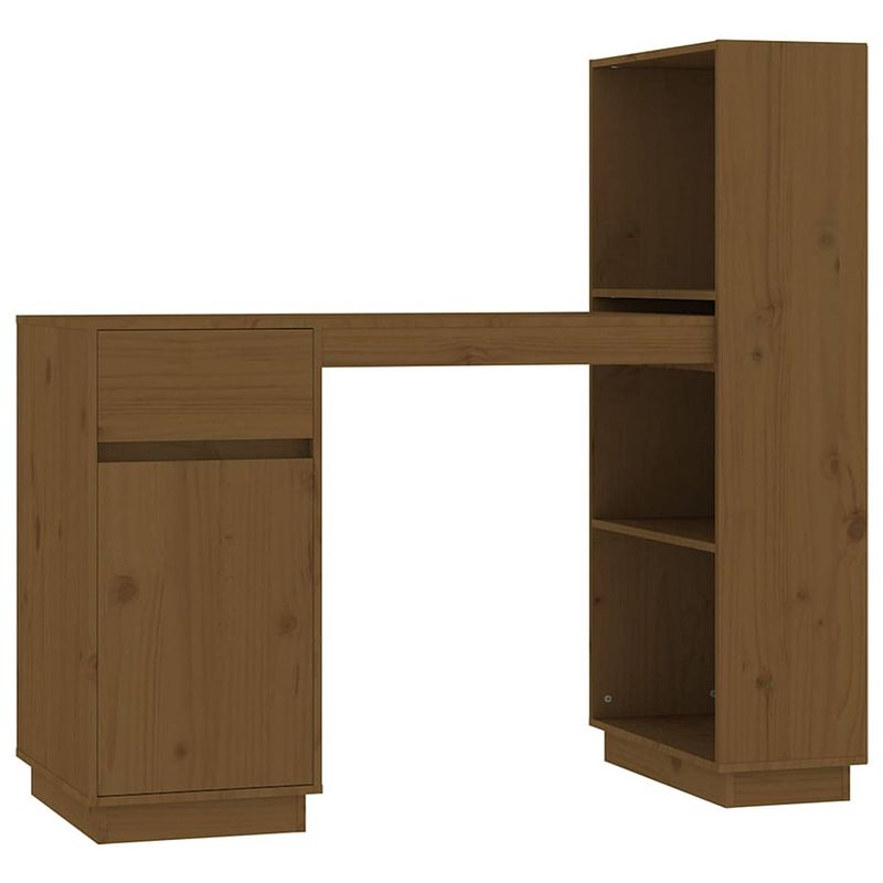 Foto van The living store bureau eikenhouten computerbureau - 110 x 53 x 117 cm - opbergruimte - tijdloos design