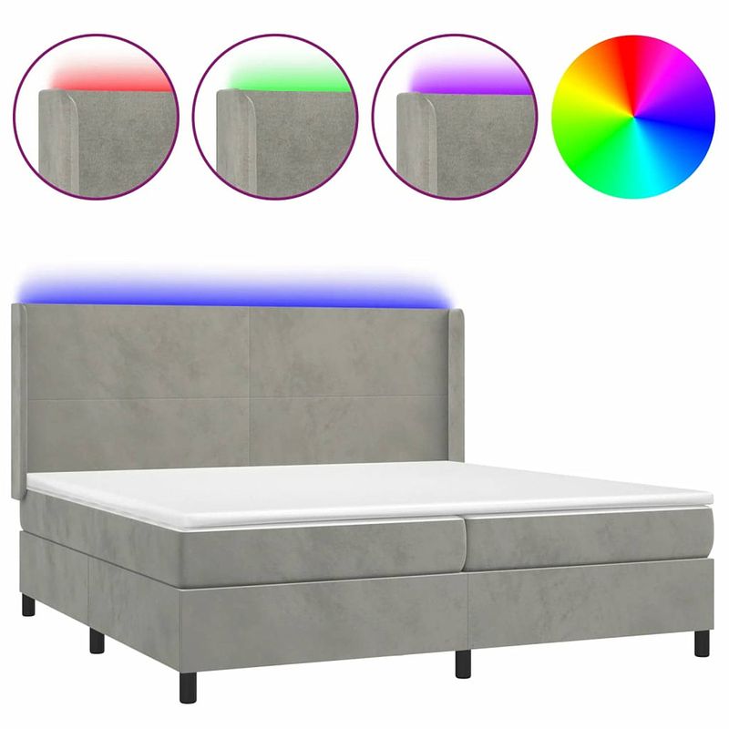 Foto van Vidaxl boxspring met matras en led fluweel lichtgrijs 200x200 cm