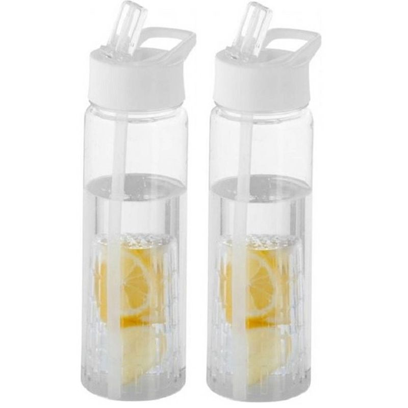 Foto van 2x drinkflessen/waterflessen tranparant met wit fruit filter 740 ml - drinkflessen