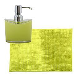 Foto van Msv badkamer droogloop mat/tapijtje - 40 x 60 cm - en zelfde kleur zeeppompje 260 ml - lime groen - badmatjes