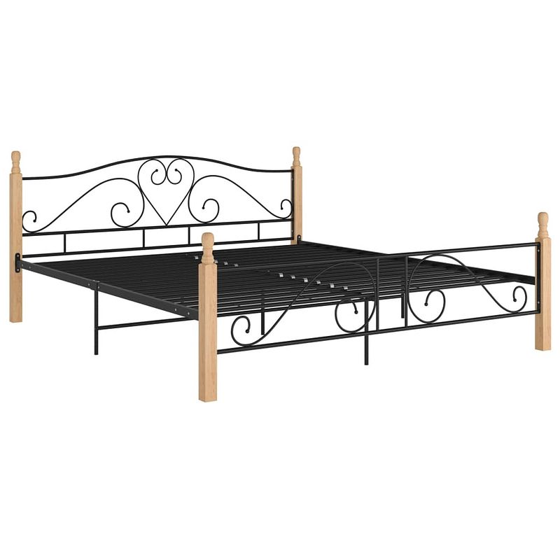 Foto van The living store bedframe livorno - tweepersoonsbed - metaal en eikenhout - zwart/lichthout - afmetingen- 210x207x90cm