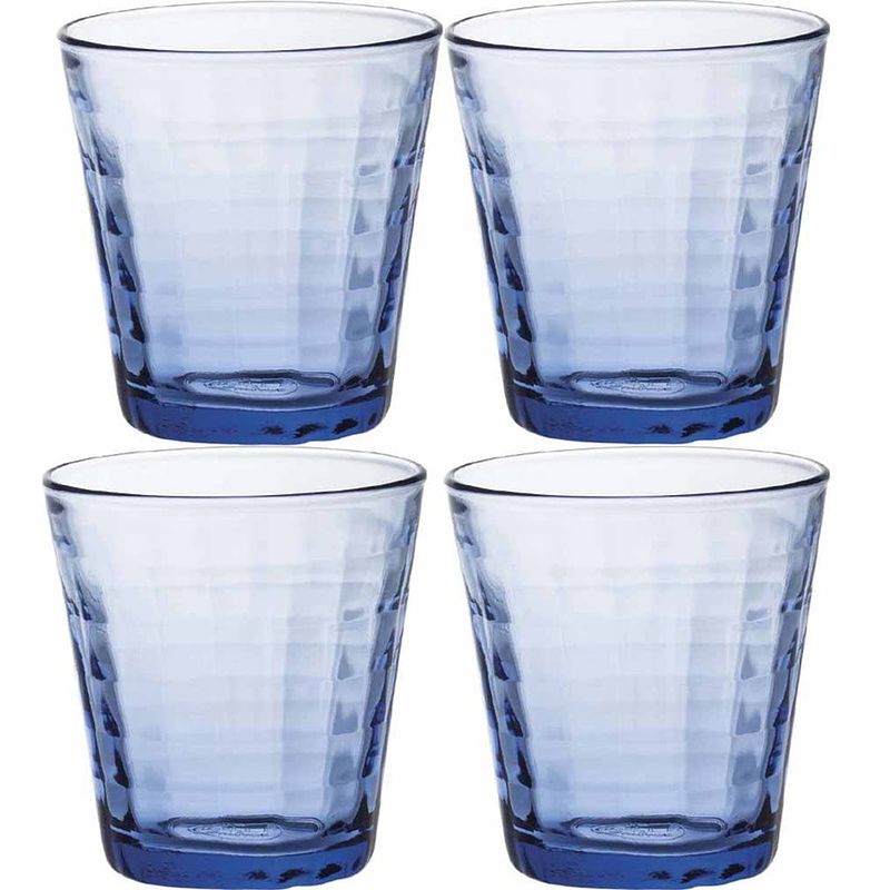 Foto van 4x drinkglazen/waterglazen blauw prisme 220 ml - drinkglazen