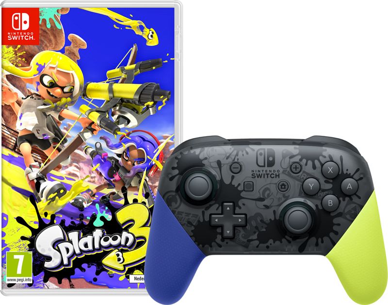 Foto van Splatoon 3 + nintendo switch pro controller splatoon edition