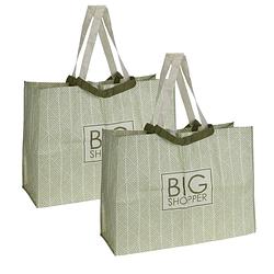 Foto van Set van 2x stuks extra grote boodschappen shopper tas 70 x 48 cm groen - boodschappentassen