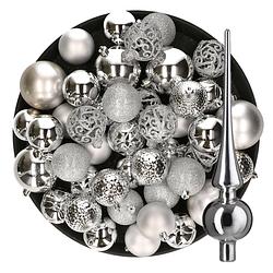 Foto van Kerstversiering kunststof kerstballen met piek zilver 6-8-10 cm pakket van 39x stuks - kerstbal