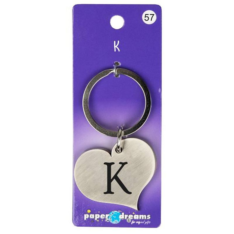 Foto van Paper dreams sleutelhanger hart letter k 10 x 4 cm staal zilver