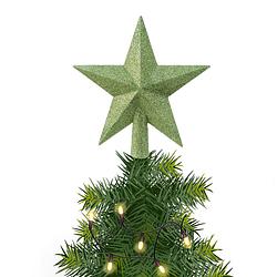 Foto van Kunststof piek kerst ster groen met glitters h19 cm - kerstboompieken