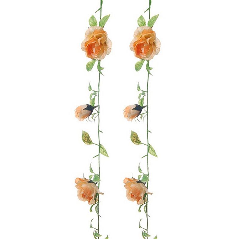 Foto van Louis maes kunstplant bloemenslinger rozen - 2x - zalmroze/groen - 225 cm - kunstbloemen - kunstplanten