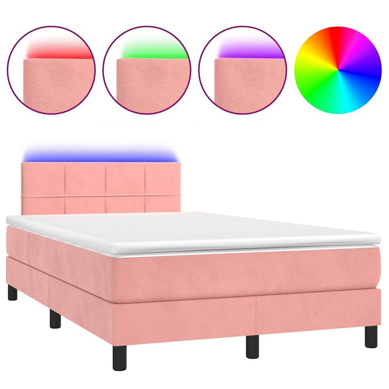 Foto van Vidaxl boxspring met matras en led fluweel roze 120x200 cm