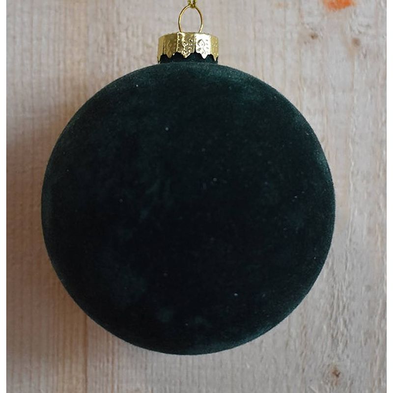 Foto van Glass flock ball dark green