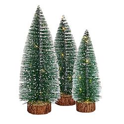Foto van Kleine/mini decoratie kerstboompjes set van 3x st met licht 25-35 cm - kerstdorpen