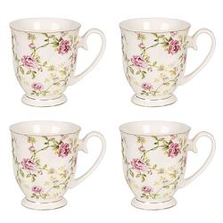 Foto van Haes deco - mokken set van 4 - 11x8x9 cm / 200 ml - met bloemen - mok