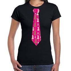 Foto van Vrijgezellenfeest stropdas t-shirt met piemels voor dames - zwart l - feestshirts