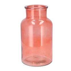 Foto van Dk design bloemenvaas melkbus fles - helder glas koraalroze - d15 x h26 cm - vazen
