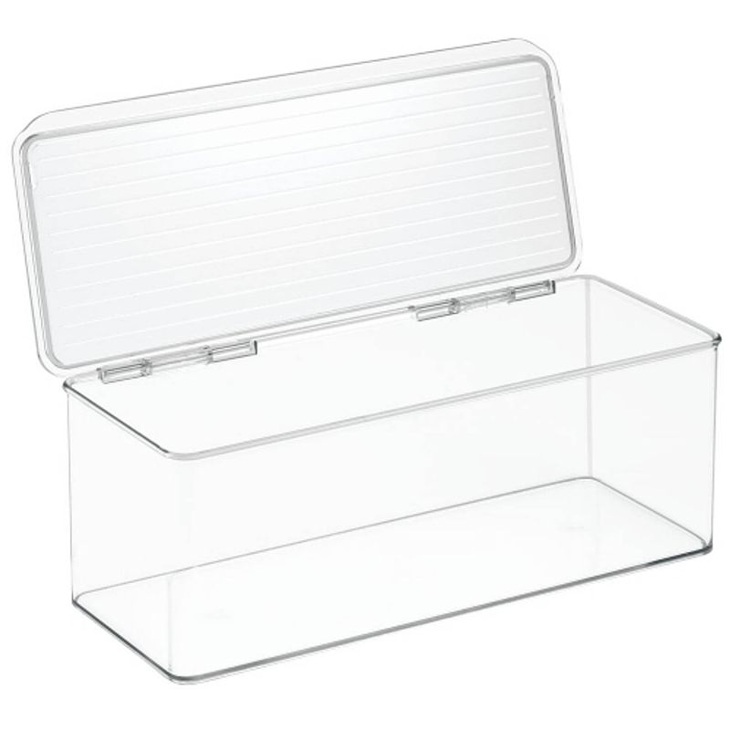 Foto van Idesign - opbergbox met deksel, 34.3 x 14.6 x 12.7 cm, stapelbaar, kunststof, transparant - idesign kitchen binz