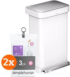 Foto van Simplehuman rectangular liner pocket 45 liter wit + vuilniszakken (120 stuks)