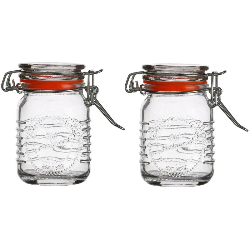 Foto van Urban living voorraadpotje/kruidenpotje - 2x - mini - 70 ml - glas - beugelsluiting - d5 x h8 cm - voorraadpot