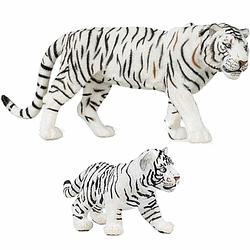 Foto van Plastic speelgoed dieren figuren setje witte tijgers familie van moeder en kind - speelfigurenset