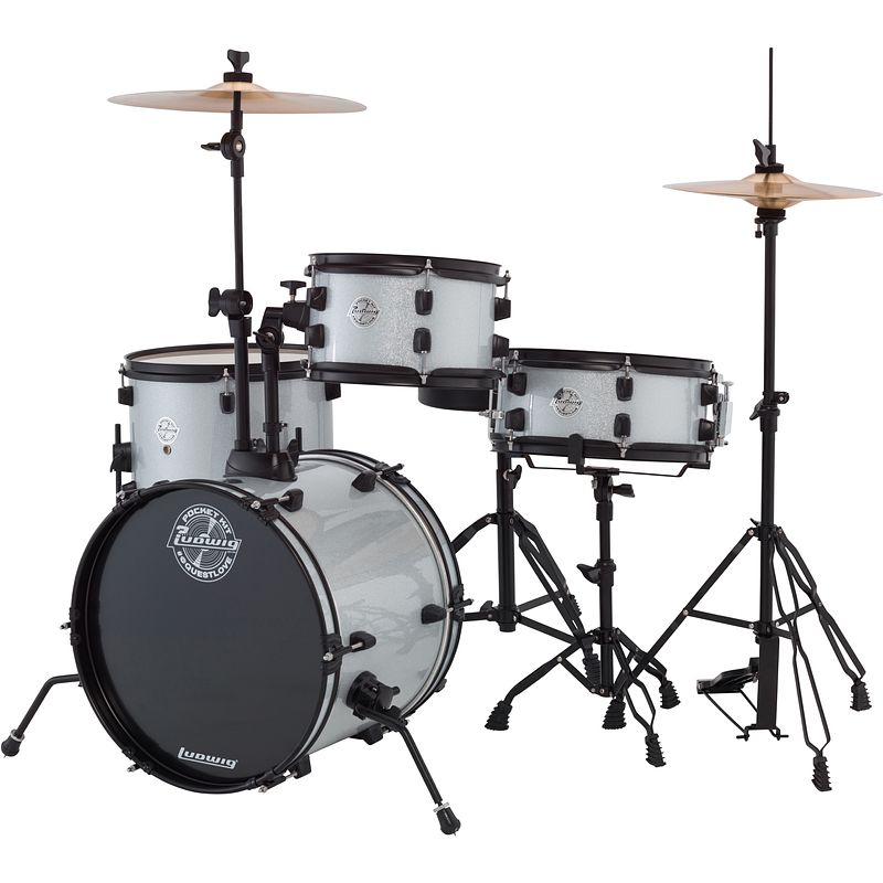 Foto van Ludwig lc178x029 questlove pocket kit silver kinderdrumstel