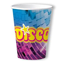 Foto van Disco feest wegwerp bekertjes - 10x - 250 ml - karton - jaren 80/disco themafeest - feestbekertjes