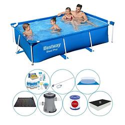 Foto van Bestway steel pro rechthoekig zwembad - 259 x 170 x 61 cm - blauw - met accessoires - voordeelpakket