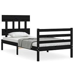 Foto van The living store bedframe massief grenenhout - eenpersoons - 205.5 x 105.5 x 81 cm - zwart