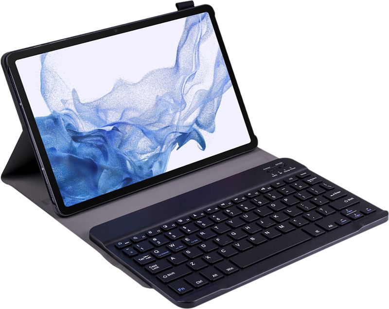 Foto van Just in case premium samsung galaxy tab s8 / tab s7 toetsenbord hoes qwerty zwart