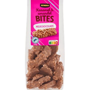 Foto van Jumbo karamel & amandel bites melkchocolade 130 g