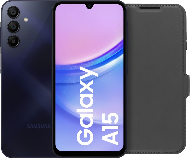 Foto van Samsung galaxy a15 128gb zwart 5g + bluebuilt book case zwart