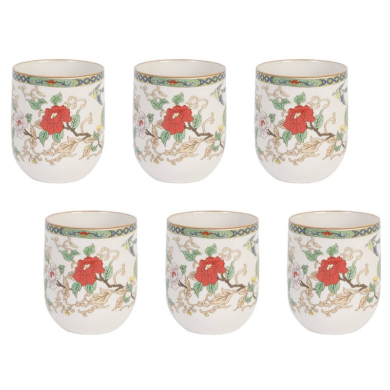 Foto van Haes deco - mokken set van 6 - ø 6x8 cm / 100 ml - met chinese bloemen - mok