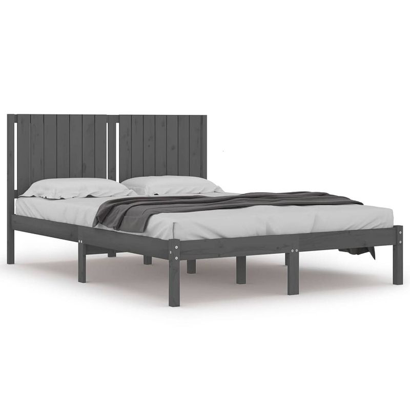 Foto van The living store houten bedframe - grijs - 205.5 x 155.5 x 31 cm - massief grenenhout