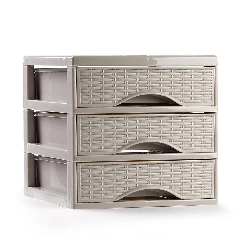 Foto van Plasticforte ladeblokje/bureau organizer met 3x lades - beige - l18 x b23 x h17 cm - ladeblok